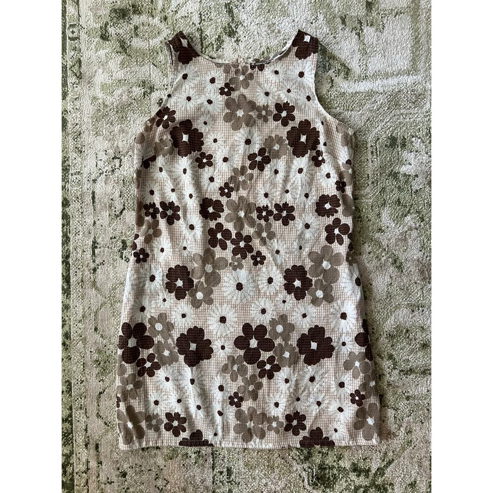 Vintage 90s Brown Floral Shift Dress | Mod Daisy Print Mini Dress